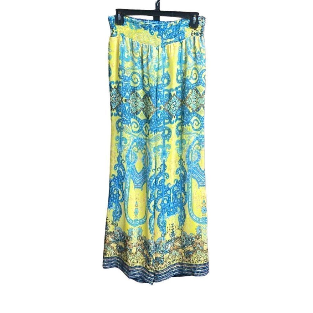 Sky’s The Limit Yellow & Blue Palazzo Pants Size Medium NEW